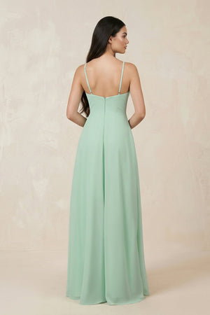 Halter Chiffon A-Line Bridesmaid Dress With Slit in Pale Pistachio - KISS BRIDAL BRIDESMAID DRESSES