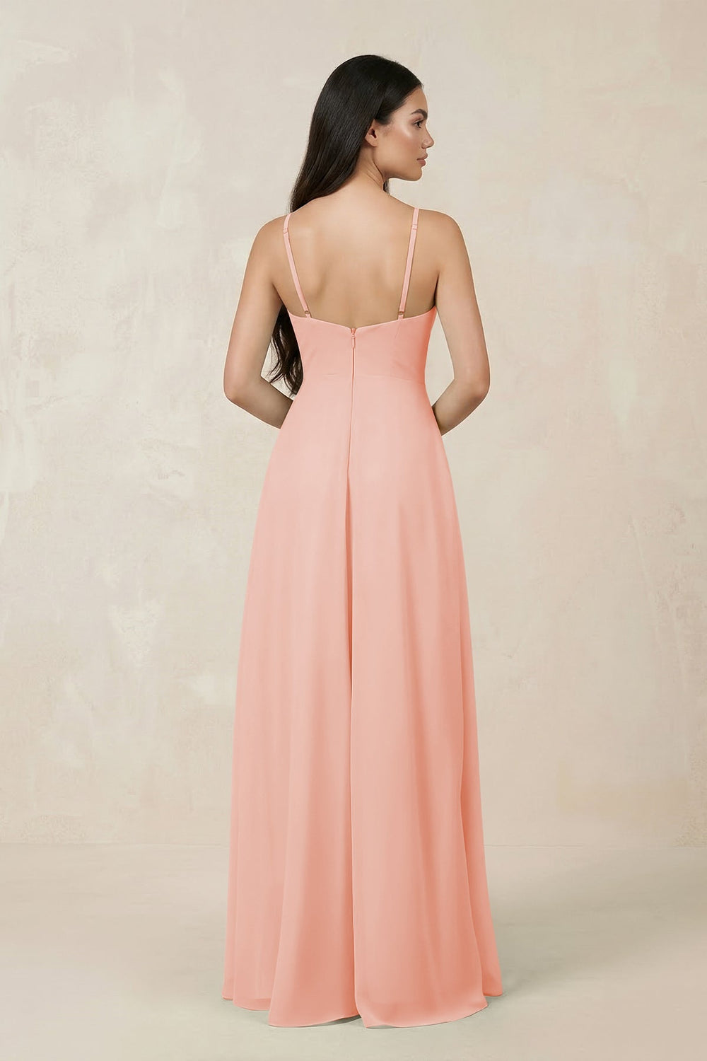 Halter Chiffon A - Line Bridesmaid Dress With Slit in Rose Petal - SHE IS ME Bridesmaid Dresses
