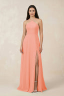 Halter Chiffon A - Line Bridesmaid Dress With Slit in Rosette - KISS BRIDAL Bridesmaid Dresses