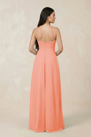 Halter Chiffon A - Line Bridesmaid Dress With Slit in Rosette - KISS BRIDAL Bridesmaid Dresses