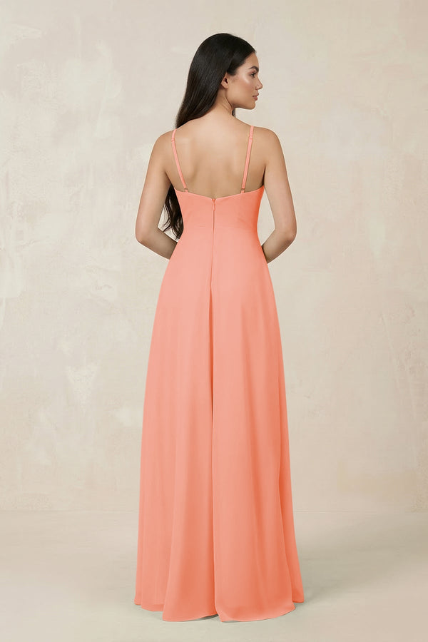 Halter Chiffon A - Line Bridesmaid Dress With Slit in Rosette - KISS BRIDAL Bridesmaid Dresses