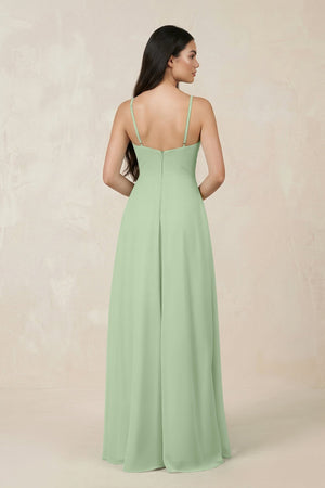 Halter Chiffon A - Line Bridesmaid Dress With Slit in Sage - SHE IS ME Bridesmaid Dresses
