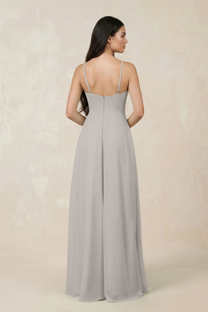 Halter Chiffon A - Line Bridesmaid Dress With Slit in Silver - KISS BRIDAL Bridesmaid Dresses