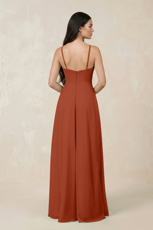 Halter Chiffon A - Line Bridesmaid Dress With Slit in Spice - KISS BRIDAL Bridesmaid Dresses