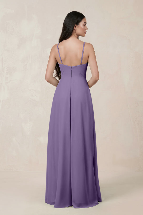 Halter Chiffon A - Line Bridesmaid Dress With Slit in Tahiti - KISS BRIDAL Bridesmaid Dresses
