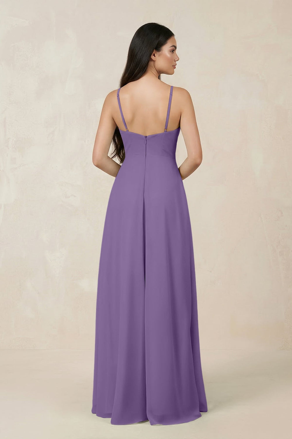 Halter Chiffon A - Line Bridesmaid Dress With Slit in Tahiti - SHE IS ME Bridesmaid Dresses