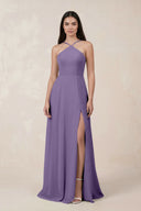 Halter Chiffon A - Line Bridesmaid Dress With Slit in Tahiti - KISS BRIDAL Bridesmaid Dresses