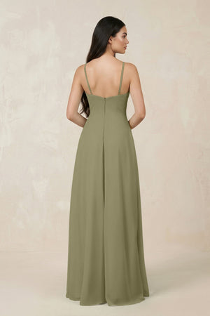 Halter Chiffon A - Line Bridesmaid Dress With Slit in Thyme - KISS BRIDAL Bridesmaid Dresses