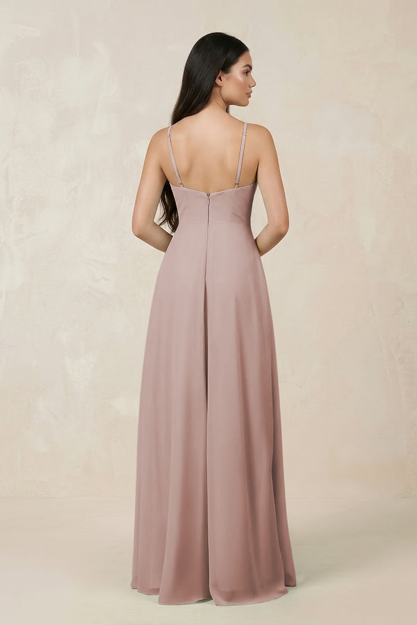 Halter Chiffon A-Line Bridesmaid Dress With Slit in Toffee (2) | KISSBRIDAL