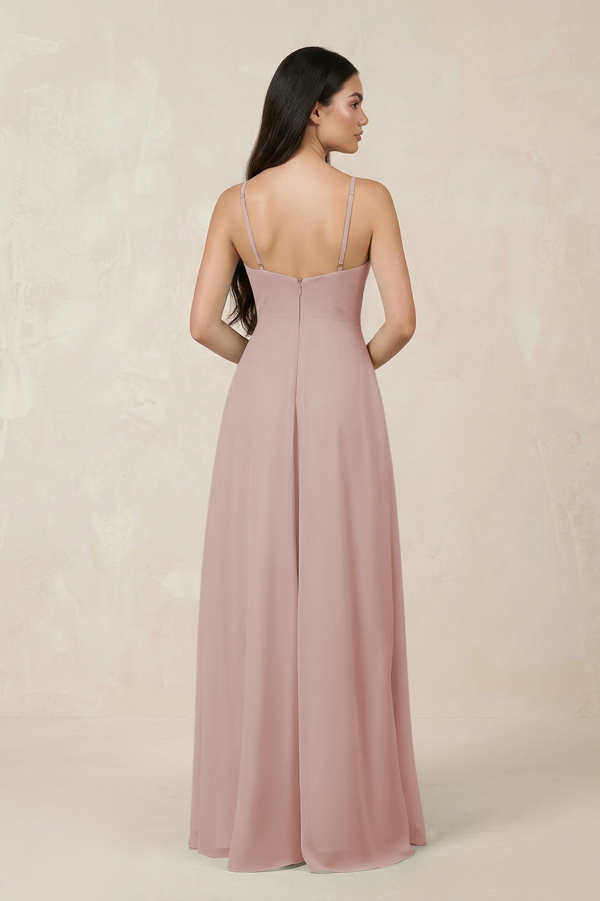 Halter Chiffon A - Line Bridesmaid Dress With Slit in Toffee - KISS BRIDAL Bridesmaid Dresses