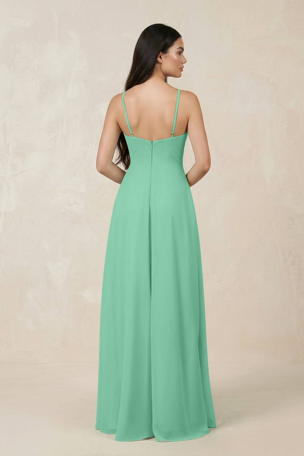 Halter Chiffon A - Line Bridesmaid Dress With Slit in Turquoise - SHE IS ME Bridesmaid Dresses