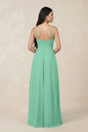 Halter Chiffon A - Line Bridesmaid Dress With Slit in Turquoise - SHE IS ME Bridesmaid Dresses