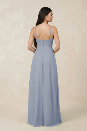 Halter Chiffon A - Line Bridesmaid Dress With Slit in Twilight - KISS BRIDAL Bridesmaid Dresses
