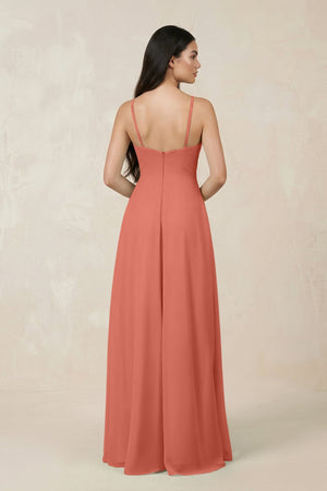 Halter Chiffon A - Line Bridesmaid Dress With Slit in Wild Rose - KISS BRIDAL Bridesmaid Dresses