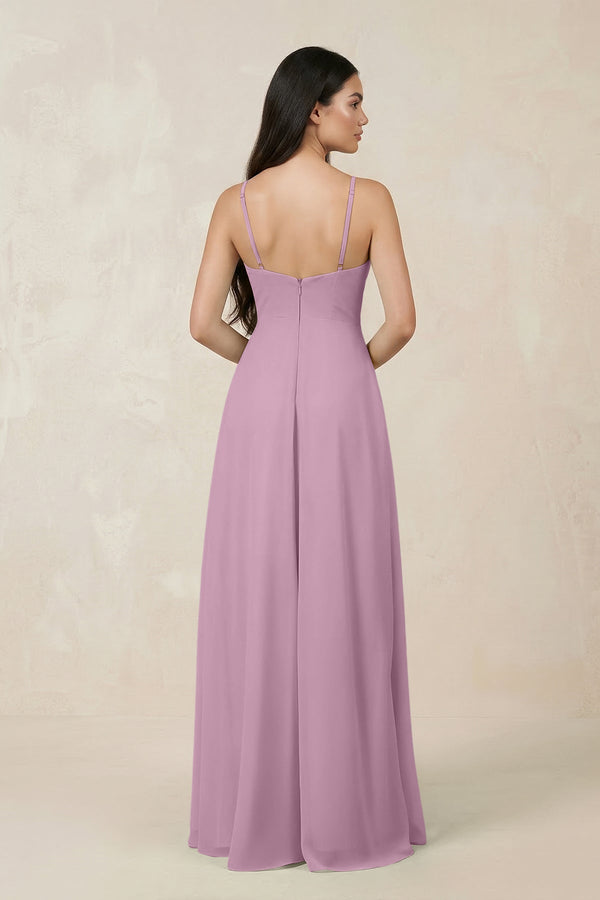 Halter Chiffon A - Line Bridesmaid Dress With Slit in Wisteria - KISS BRIDAL Bridesmaid Dresses
