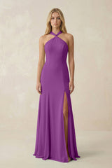 Halter Chiffon Mermaid Ruched Bridesmaid Dress in Amethyst - KISS BRIDAL Bridesmaid Dresses