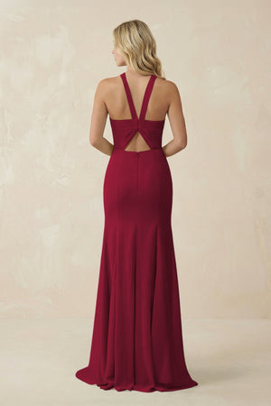 Halter Chiffon Mermaid Ruched Bridesmaid Dress in Berry - SHE IS ME Bridesmaid Dresses