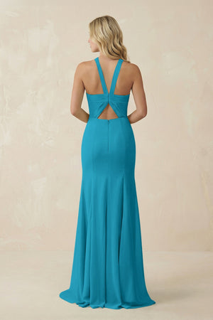 Halter Chiffon Mermaid Ruched Bridesmaid Dress in Blue Jay - SHE IS ME Bridesmaid Dresses
