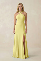Halter Chiffon Mermaid Ruched Bridesmaid Dress in Buttercup - KISS BRIDAL Bridesmaid Dresses