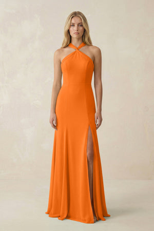 Halter Chiffon Mermaid Ruched Bridesmaid Dress in Cinnamon - SHE IS ME Bridesmaid Dresses