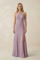 Halter Chiffon Mermaid Ruched Bridesmaid Dress in Dusk - SHE IS ME Bridesmaid Dresses