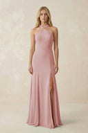 Halter Chiffon Mermaid Ruched Bridesmaid Dress in Dusty Rose - SHE IS ME Bridesmaid Dresses