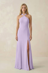 Halter Chiffon Mermaid Ruched Bridesmaid Dress in Lavender - KISS BRIDAL Bridesmaid Dresses