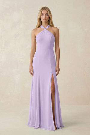 Halter Chiffon Mermaid Ruched Bridesmaid Dress in Lavender - SHE IS ME Bridesmaid Dresses