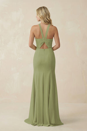 Halter Chiffon Mermaid Ruched Bridesmaid Dress in Moss Green - SHE IS ME Bridesmaid Dresses