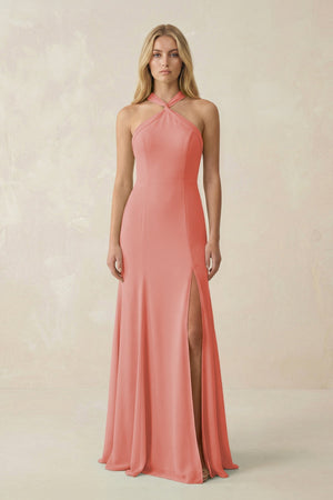 Halter Chiffon Mermaid Ruched Bridesmaid Dress in Mulberry - SHE IS ME Bridesmaid Dresses