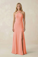 Halter Chiffon Mermaid Ruched Bridesmaid Dress in Rosette - SHE IS ME Bridesmaid Dresses