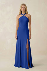 Halter Chiffon Mermaid Ruched Bridesmaid Dress in Royal Blue - KISS BRIDAL Bridesmaid Dresses