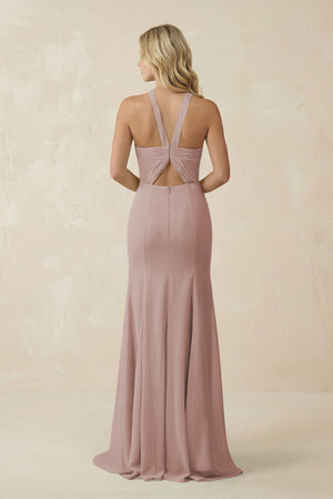 Halter Chiffon Mermaid Ruched Bridesmaid Dress in Toffee (2) | KISSBRIDAL