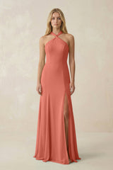 Halter Chiffon Mermaid Ruched Bridesmaid Dress in Wild Rose - KISS BRIDAL Bridesmaid Dresses