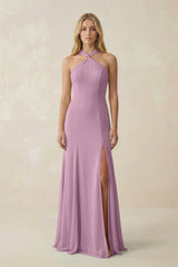 Halter Chiffon Mermaid Ruched Bridesmaid Dress in Wisteria - KISS BRIDAL Bridesmaid Dresses
