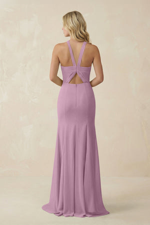 Halter Chiffon Mermaid Ruched Bridesmaid Dress in Wisteria - SHE IS ME Bridesmaid Dresses