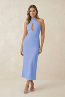 Halter Cut - Out Sheath Satin Midi Bridesmaid Dress in Ice - KISS BRIDAL Bridesmaid Dresses