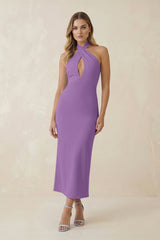 Halter Cut - Out Sheath Satin Midi Bridesmaid Dress in Wisteria - KISS BRIDAL Bridesmaid Dresses