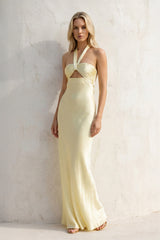Halter Cutout Maxi Dress in Yellow - KISS BRIDAL