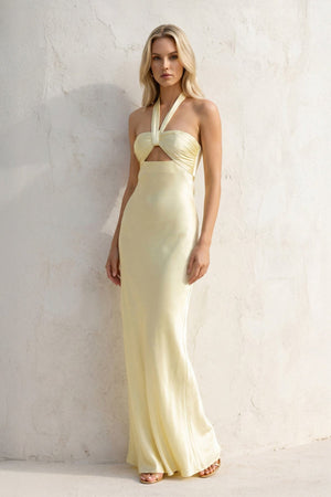 Halter Cutout Maxi Dress in Yellow - SHE IS ME