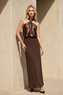 Halter Draped Maxi Dress in Brown - SHE IS ME