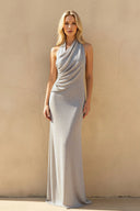 Halter Draped Maxi Dress in Silver - SHE IS ME