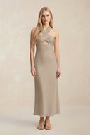 Halter Keyhole Sheath Midi Bridesmaid Dress in Almond - KISS BRIDAL Bridesmaid Dresses