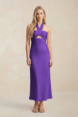 Halter Keyhole Sheath Midi Bridesmaid Dress in Amethyst - KISS BRIDAL Bridesmaid Dresses
