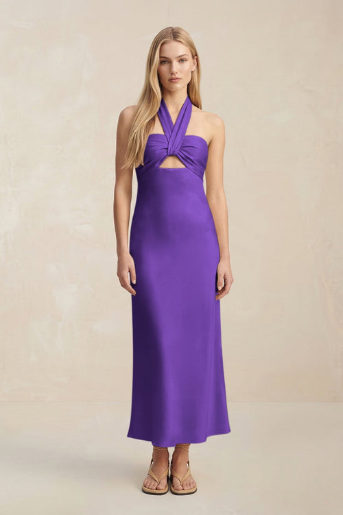 Halter Keyhole Sheath Midi Bridesmaid Dress in Amethyst - KISS BRIDAL Bridesmaid Dresses