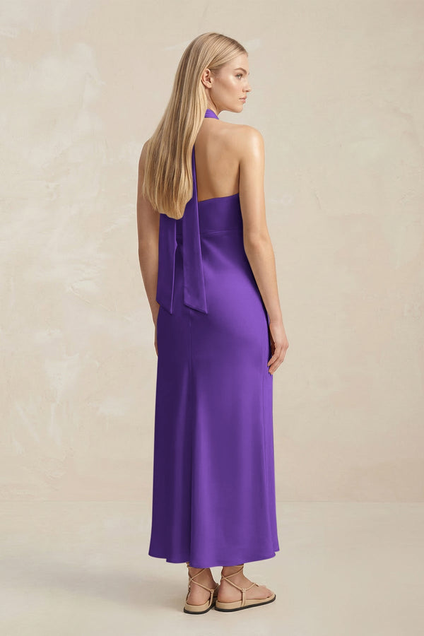Halter Keyhole Sheath Midi Bridesmaid Dress in Amethyst - KISS BRIDAL Bridesmaid Dresses