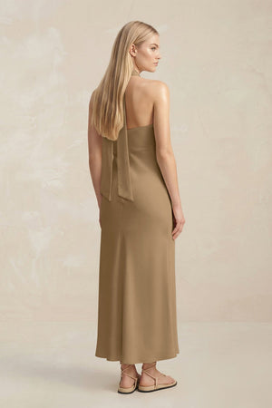 Halter Keyhole Sheath Midi Bridesmaid Dress in Apple Cinnamon - KISS BRIDAL Bridesmaid Dresses