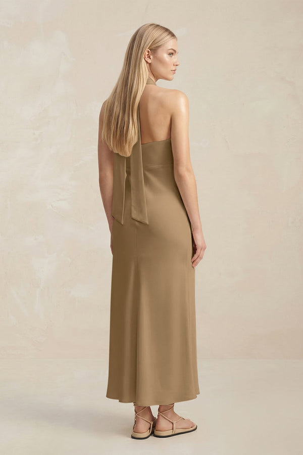 Halter Keyhole Sheath Midi Bridesmaid Dress in Apple Cinnamon - KISS BRIDAL Bridesmaid Dresses