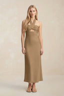 Halter Keyhole Sheath Midi Bridesmaid Dress in Apple Cinnamon - KISS BRIDAL Bridesmaid Dresses