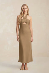 Halter Keyhole Sheath Midi Bridesmaid Dress in Apple Cinnamon - KISS BRIDAL Bridesmaid Dresses